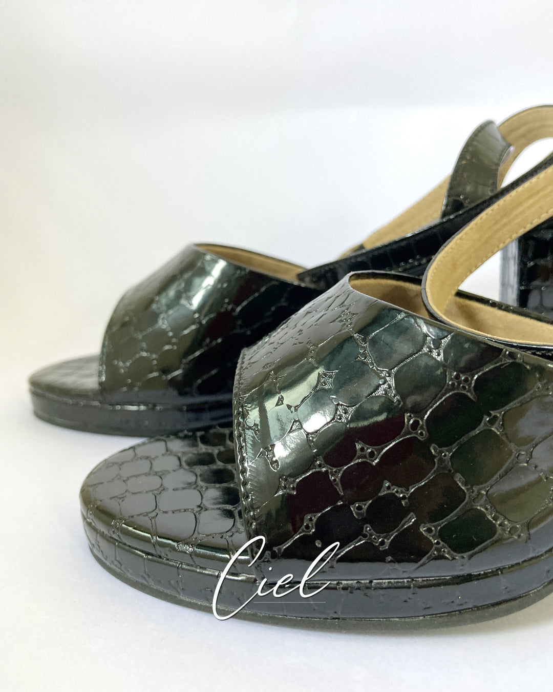 Camila Crocodile Block Heels