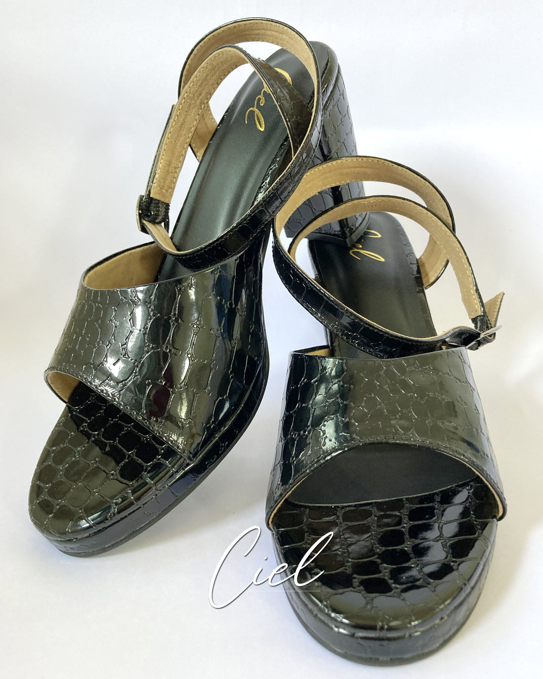 Camila Crocodile Block Heels