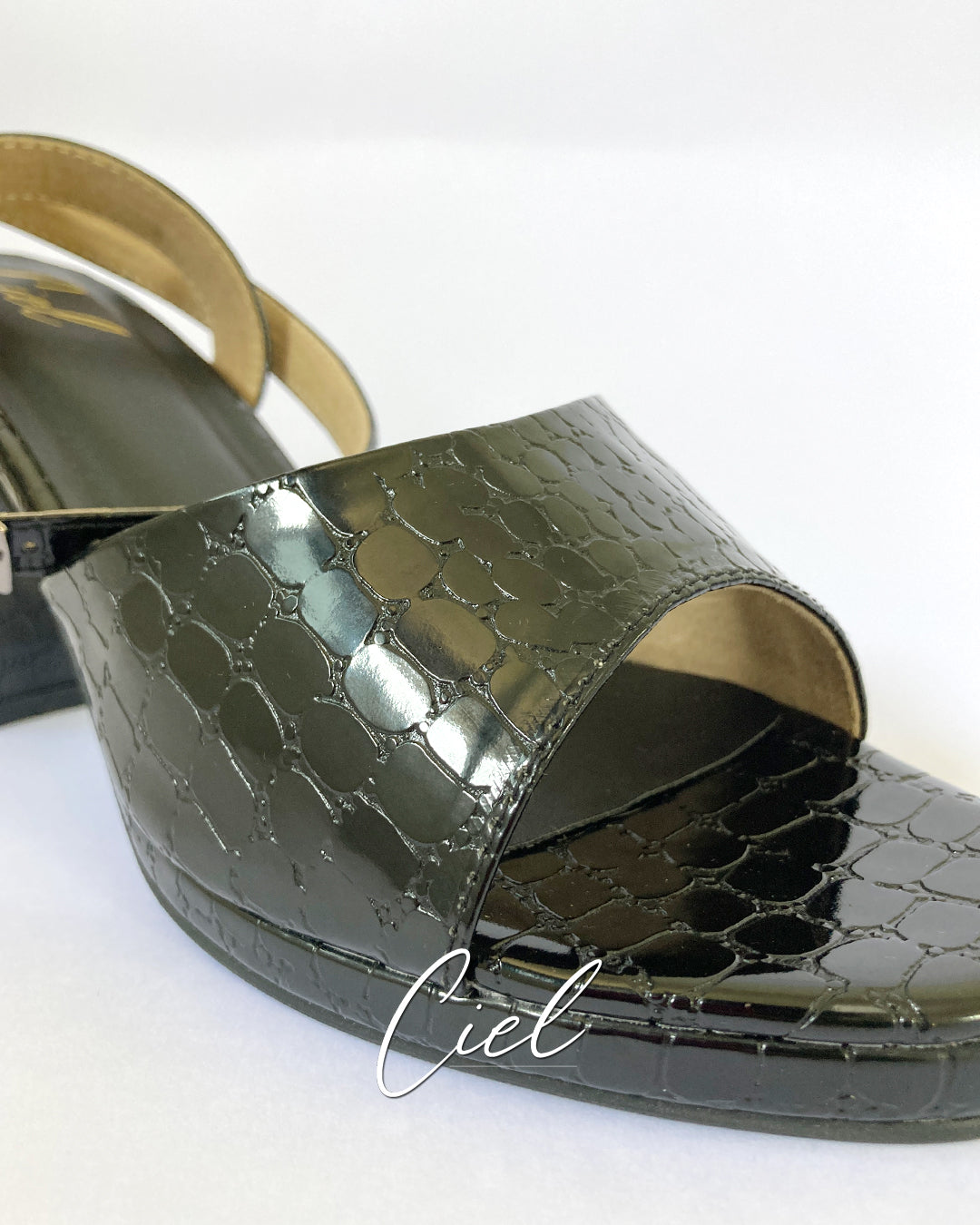 Camila Crocodile Block Heels