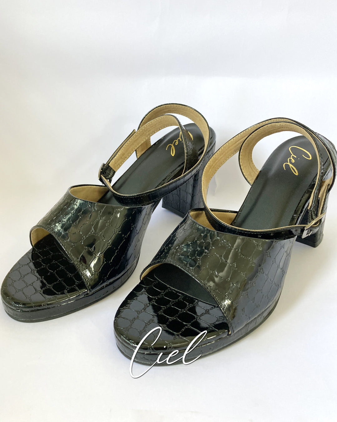 Camila Crocodile Block Heels