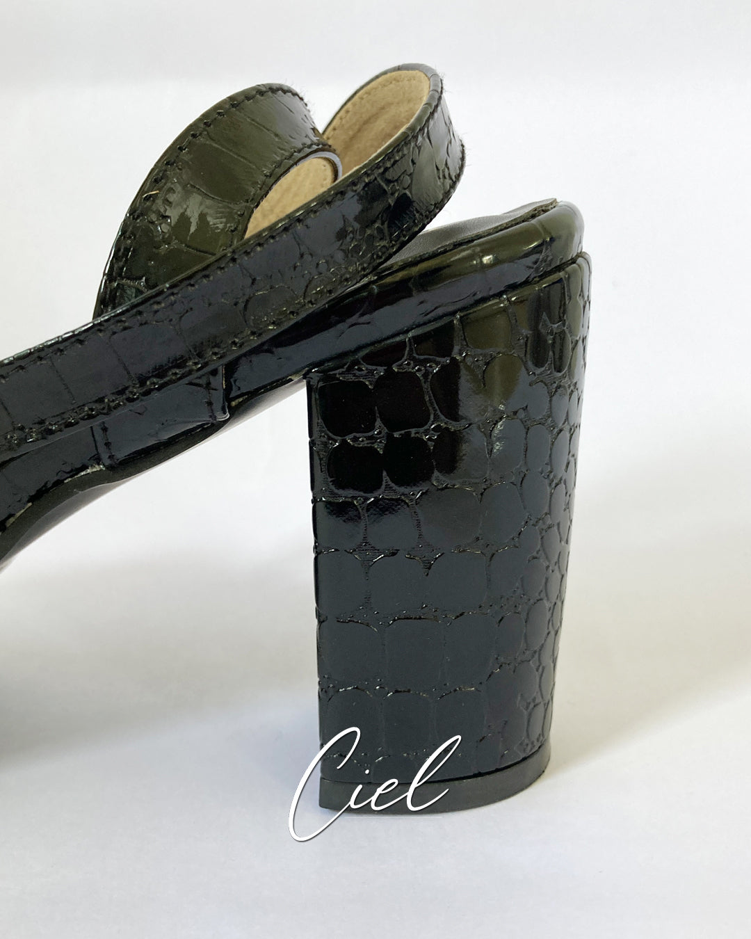 Camila Crocodile Block Heels